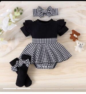 Ensemble robe pied-de-poule pour bébé fille